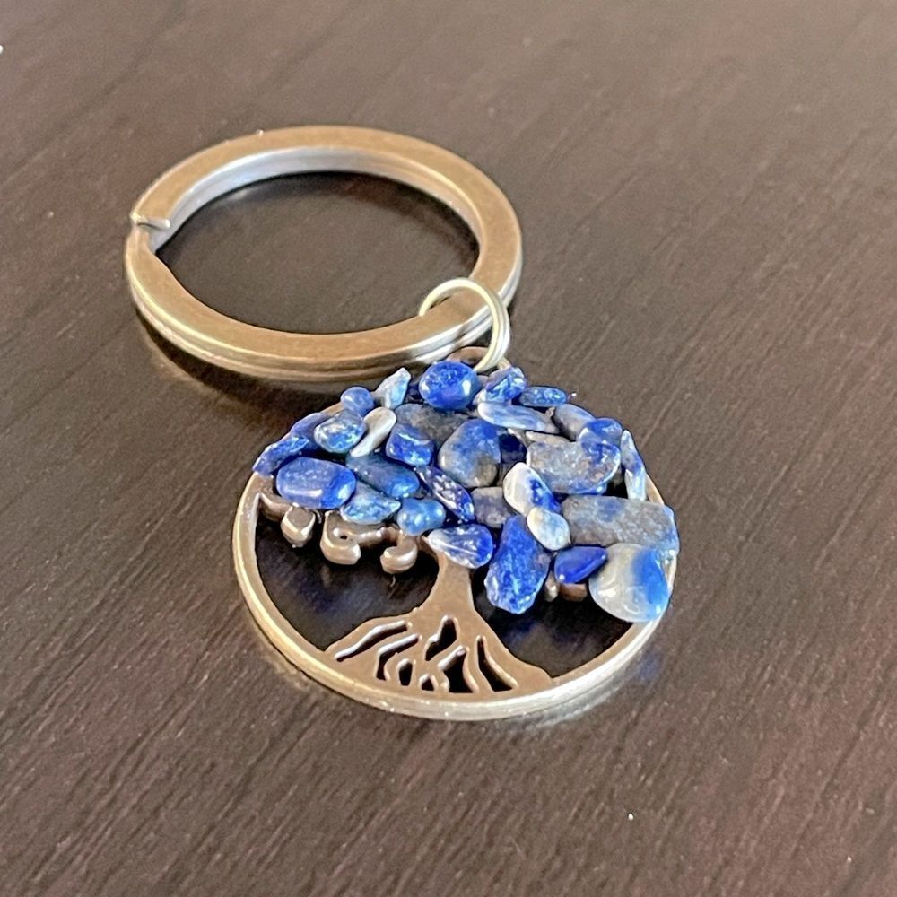 Tree of Life Natural Blue Stone (Sodalite) Keychain - Picture 4 of 16